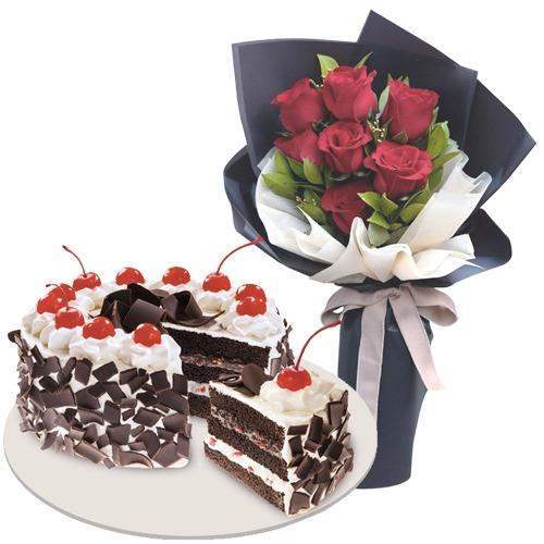 7 Red Roses 1/2 Kg Black Forest Cake product1475